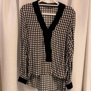 Zara Woman Business Casual Elegant Velvet Embellished Blouse HoundsTooth Size M
